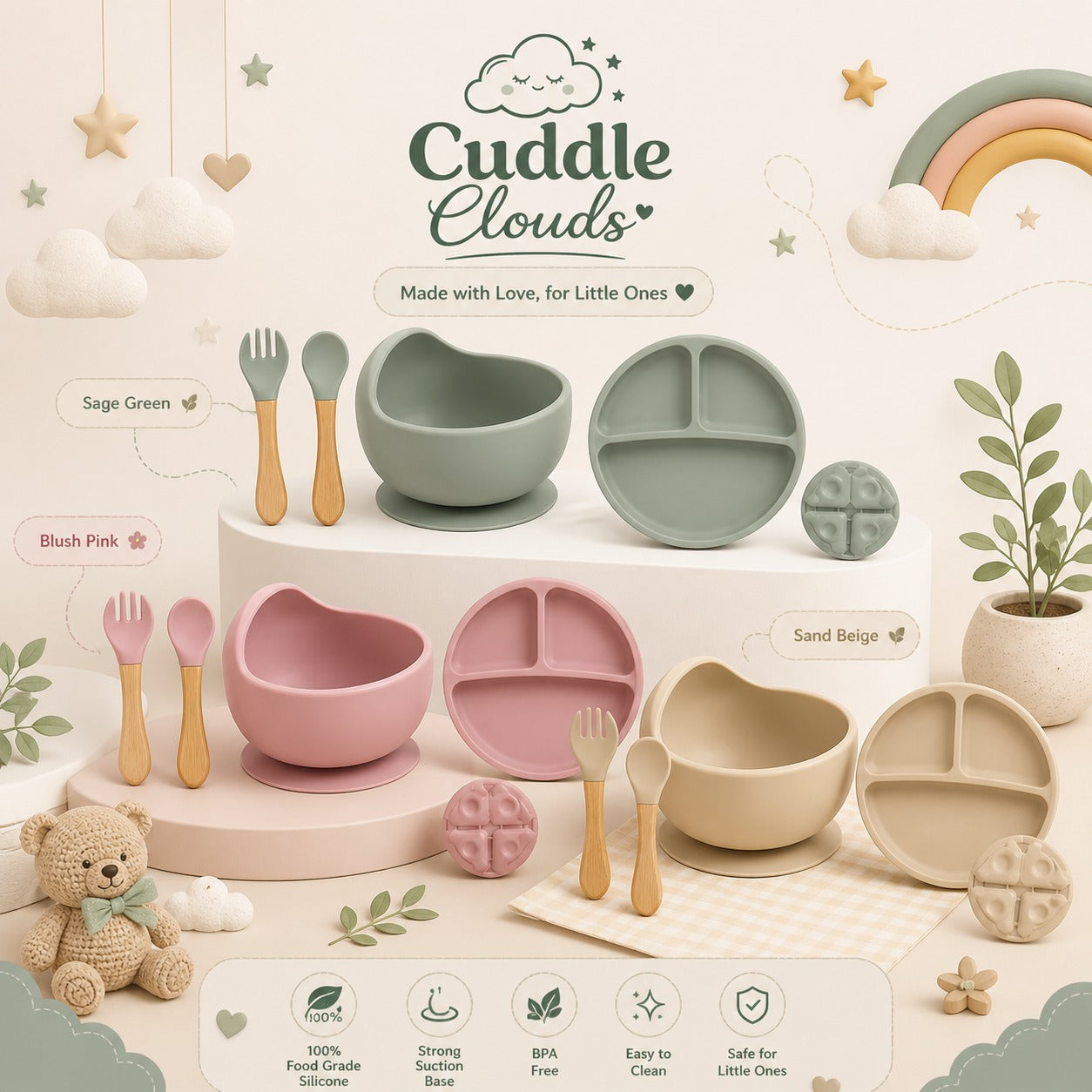 Silicone Baby Feeding Set – Safe, Mess-Free Mealtime for Your Little One