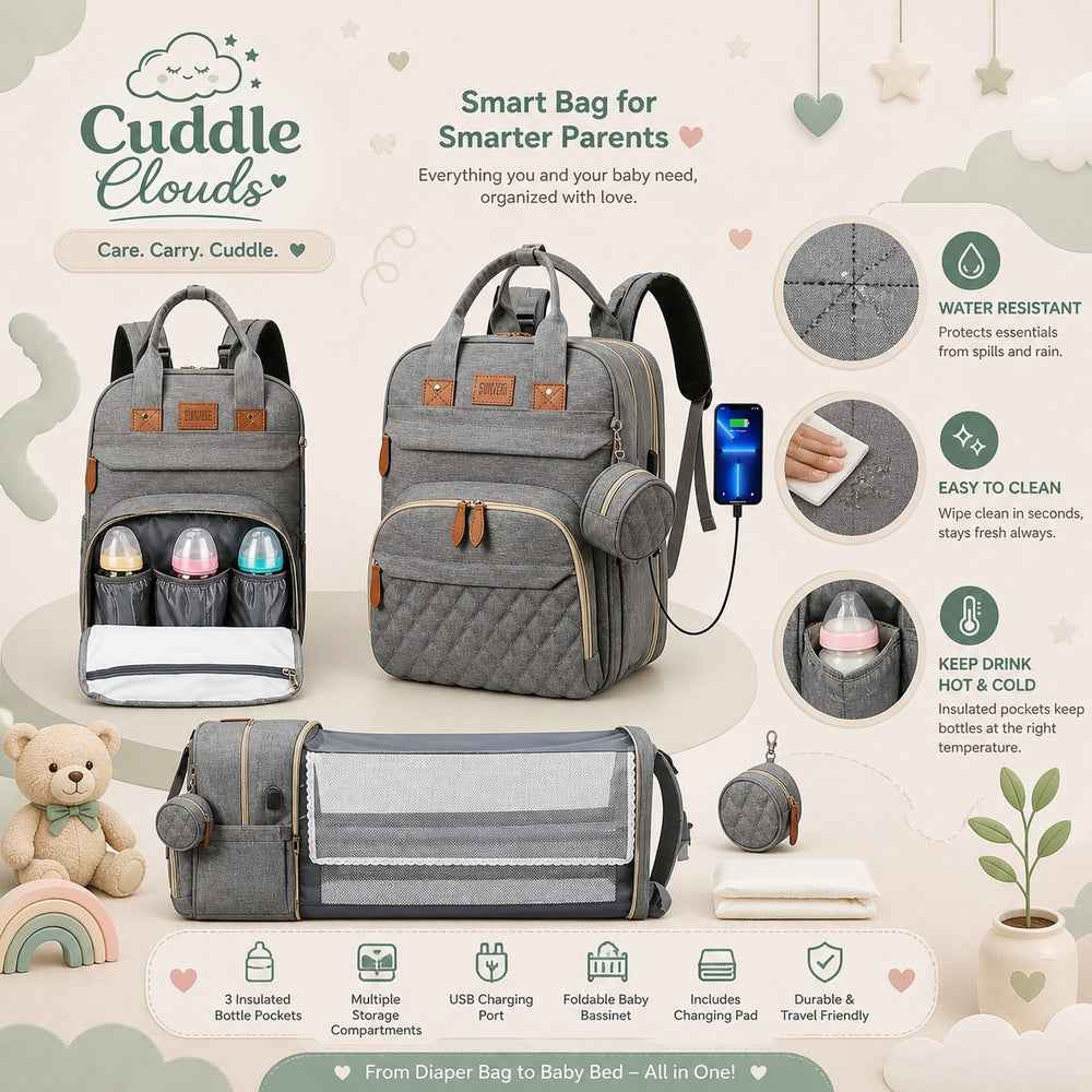 Baby Diaper Backpack – Spacious, Stylish & Travel-Ready Convenience